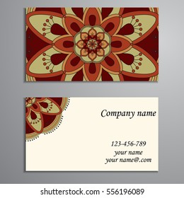 Invitation, business card or banner with text template. Round floral vector ornament. Lace. National pattern. Islam, Arabic, Indian, turkish, pakistan, chinese, ottoman motifs.