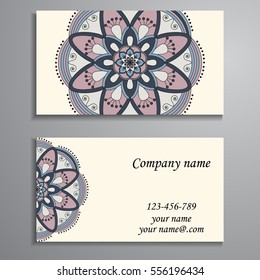 Invitation, business card or banner with text template. Round floral vector ornament. Lace. National pattern. Islam, Arabic, Indian, turkish, pakistan, chinese, ottoman motifs.