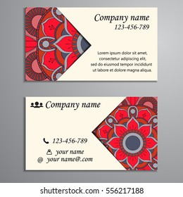 Invitation, business card or banner with text template. Round floral vector ornament. Lace. National pattern. Islam, Arabic, Indian, turkish, pakistan, chinese, ottoman motifs.