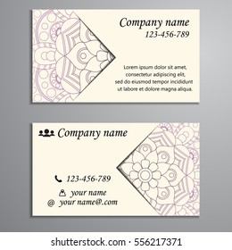 Invitation, business card or banner with text template. Round floral vector ornament. Lace. National pattern. Islam, Arabic, Indian, turkish, pakistan, chinese, ottoman motifs.
