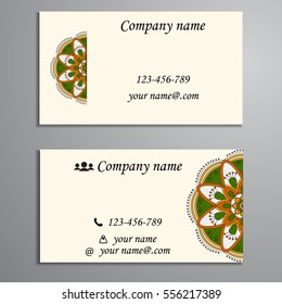 Invitation, business card or banner with text template. Round floral vector ornament. Lace. National pattern. Islam, Arabic, Indian, turkish, pakistan, chinese, ottoman motifs.