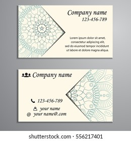 Invitation, business card or banner with text template. Round floral vector ornament. Lace. National pattern. Islam, Arabic, Indian, turkish, pakistan, chinese, ottoman motifs.