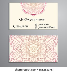 Invitation, business card or banner with text template. Round floral vector ornament. Lace. National pattern. Islam, Arabic, Indian, turkish, pakistan, chinese, ottoman motifs.