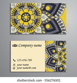 Invitation, business card or banner with text template. Round floral vector ornament. Lace. National pattern. Islam, Arabic, Indian, turkish, pakistan, chinese, ottoman motifs.