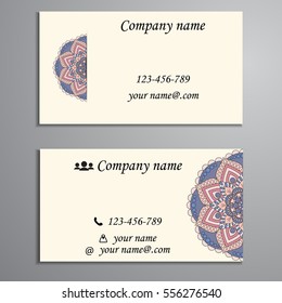 Invitation, business card or banner with text template. Round floral vector ornament. Lace. National pattern. Islam, Arabic, Indian, turkish, pakistan, chinese, ottoman motifs.