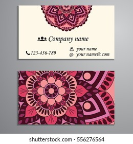 Invitation, business card or banner with text template. Round floral vector ornament. Lace. National pattern. Islam, Arabic, Indian, turkish, pakistan, chinese, ottoman motifs.