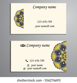 Invitation, business card or banner with text template. Round floral vector ornament. Lace. National pattern. Islam, Arabic, Indian, turkish, pakistan, chinese, ottoman motifs.