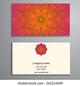 Invitation, business card or banner with text template. Round floral vector ornament. Lace. National pattern. Islam, Arabic, Indian, turkish, pakistan, chinese, ottoman motifs.