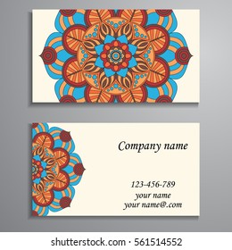 Invitation, business card or banner with text template. Round floral vector ornament. Lace. National pattern. Islam, Arabic, Indian, turkish, pakistan, chinese, ottoman motifs.