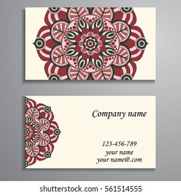 Invitation, business card or banner with text template. Round floral vector ornament. Lace. National pattern. Islam, Arabic, Indian, turkish, pakistan, chinese, ottoman motifs.