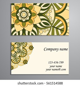 Invitation, business card or banner with text template. Round floral vector ornament. Lace. National pattern. Islam, Arabic, Indian, turkish, pakistan, chinese, ottoman motifs.