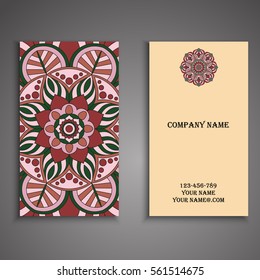 Invitation, business card or banner with text template. Round floral vector ornament. Lace. National pattern. Islam, Arabic, Indian, turkish, pakistan, chinese, ottoman motifs.