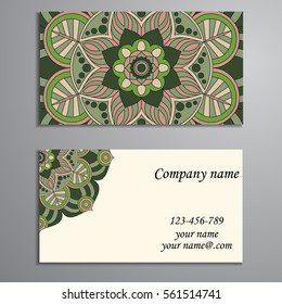 Invitation, business card or banner with text template. Round floral vector ornament. Lace. National pattern. Islam, Arabic, Indian, turkish, pakistan, chinese, ottoman motifs.