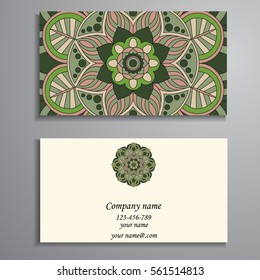 Invitation, business card or banner with text template. Round floral vector ornament. Lace. National pattern. Islam, Arabic, Indian, turkish, pakistan, chinese, ottoman motifs.