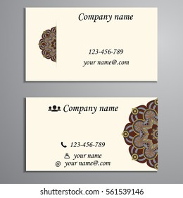 Invitation, business card or banner with text template. Round floral vector ornament. Lace. National pattern. Islam, Arabic, Indian, turkish, pakistan, chinese, ottoman motifs.
