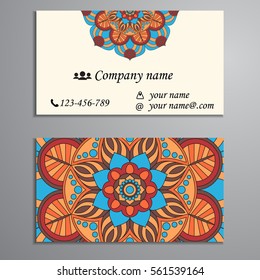 Invitation, business card or banner with text template. Round floral vector ornament. Lace. National pattern. Islam, Arabic, Indian, turkish, pakistan, chinese, ottoman motifs.