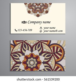 Invitation, business card or banner with text template. Round floral vector ornament. Lace. National pattern. Islam, Arabic, Indian, turkish, pakistan, chinese, ottoman motifs.