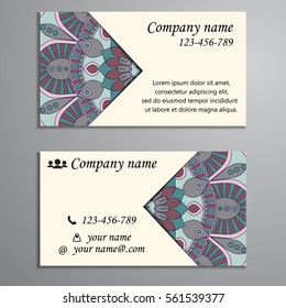 Invitation, business card or banner with text template. Round floral vector ornament. Lace. National pattern. Islam, Arabic, Indian, turkish, pakistan, chinese, ottoman motifs.