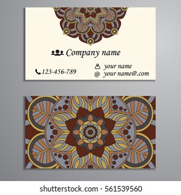 Invitation, business card or banner with text template. Round floral vector ornament. Lace. National pattern. Islam, Arabic, Indian, turkish, pakistan, chinese, ottoman motifs.