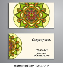 Invitation, business card or banner with text template. Round floral vector ornament. Lace. National pattern. Islam, Arabic, Indian, turkish, pakistan, chinese, ottoman motifs.