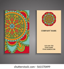 Invitation, business card or banner with text template. Round floral vector ornament. Lace. National pattern. Islam, Arabic, Indian, turkish, pakistan, chinese, ottoman motifs.