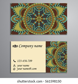 Invitation, business card or banner with text template. Round floral vector ornament. Lace. National pattern. Islam, Arabic, Indian, turkish, pakistan, chinese, ottoman motifs.