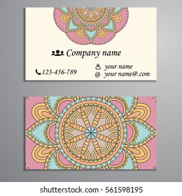 Invitation, business card or banner with text template. Round floral vector ornament. Lace. National pattern. Islam, Arabic, Indian, turkish, pakistan, chinese, ottoman motifs.