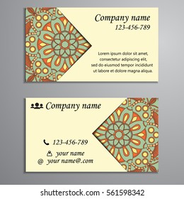 Invitation, business card or banner with text template. Round floral vector ornament. Lace. National pattern. Islam, Arabic, Indian, turkish, pakistan, chinese, ottoman motifs.