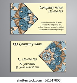 Invitation, business card or banner with text template. Round floral vector ornament. Lace. National pattern. Islam, Arabic, Indian, turkish, pakistan, chinese, ottoman motifs.