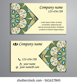 Invitation, business card or banner with text template. Round floral vector ornament. Lace. National pattern. Islam, Arabic, Indian, turkish, pakistan, chinese, ottoman motifs.