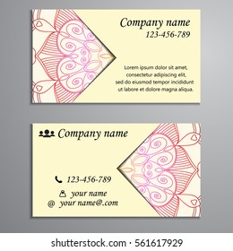 Invitation, business card or banner with text template. Round floral vector ornament. Lace. National pattern. Islam, Arabic, Indian, turkish, pakistan, chinese, ottoman motifs.