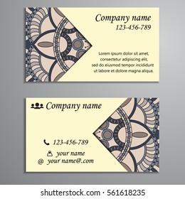 Invitation, business card or banner with text template. Round floral vector ornament. Lace. National pattern. Islam, Arabic, Indian, turkish, pakistan, chinese, ottoman motifs.
