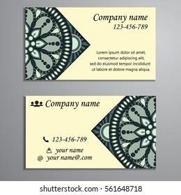 Invitation, business card or banner with text template. Round floral vector ornament. Lace. National pattern. Islam, Arabic, Indian, turkish, pakistan, chinese, ottoman motifs.