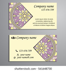 Invitation, business card or banner with text template. Round floral vector ornament. Lace. National pattern. Islam, Arabic, Indian, turkish, pakistan, chinese, ottoman motifs.