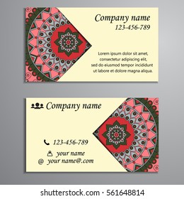 Invitation, business card or banner with text template. Round floral vector ornament. Lace. National pattern. Islam, Arabic, Indian, turkish, pakistan, chinese, ottoman motifs.