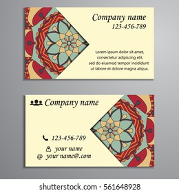 Invitation, business card or banner with text template. Round floral vector ornament. Lace. National pattern. Islam, Arabic, Indian, turkish, pakistan, chinese, ottoman motifs.