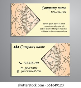 Invitation, business card or banner with text template. Round floral vector ornament. Lace. National pattern. Islam, Arabic, Indian, turkish, pakistan, chinese, ottoman motifs.