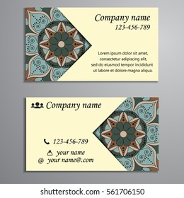 Invitation, business card or banner with text template. Round floral vector ornament. Lace. National pattern. Islam, Arabic, Indian, turkish, pakistan, chinese, ottoman motifs.