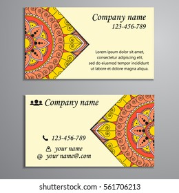 Invitation, business card or banner with text template. Round floral vector ornament. Lace. National pattern. Islam, Arabic, Indian, turkish, pakistan, chinese, ottoman motifs.