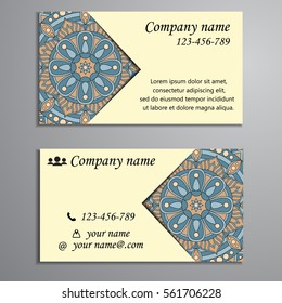 Invitation, business card or banner with text template. Round floral vector ornament. Lace. National pattern. Islam, Arabic, Indian, turkish, pakistan, chinese, ottoman motifs.