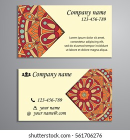 Invitation, business card or banner with text template. Round floral vector ornament. Lace. National pattern. Islam, Arabic, Indian, turkish, pakistan, chinese, ottoman motifs.