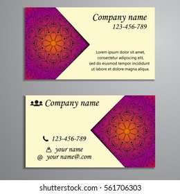 Invitation, business card or banner with text template. Round floral vector ornament. Lace. National pattern. Islam, Arabic, Indian, turkish, pakistan, chinese, ottoman motifs.