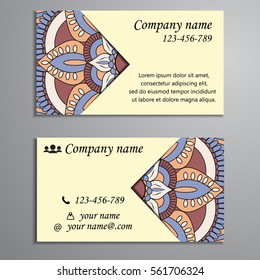 Invitation, business card or banner with text template. Round floral vector ornament. Lace. National pattern. Islam, Arabic, Indian, turkish, pakistan, chinese, ottoman motifs.