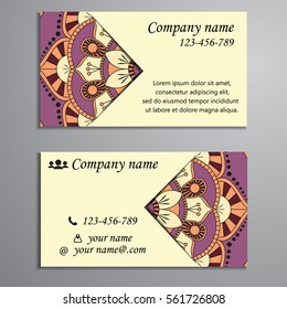 Invitation, business card or banner with text template. Round floral vector ornament. Lace. National pattern. Islam, Arabic, Indian, turkish, pakistan, chinese, ottoman motifs.