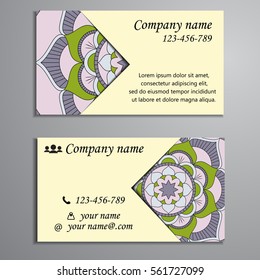 Invitation, business card or banner with text template. Round floral vector ornament. Lace. National pattern. Islam, Arabic, Indian, turkish, pakistan, chinese, ottoman motifs.
