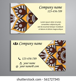 Invitation, business card or banner with text template. Round floral vector ornament. Lace. National pattern. Islam, Arabic, Indian, turkish, pakistan, chinese, ottoman motifs.