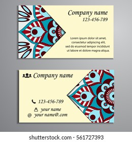 Invitation, business card or banner with text template. Round floral vector ornament. Lace. National pattern. Islam, Arabic, Indian, turkish, pakistan, chinese, ottoman motifs.