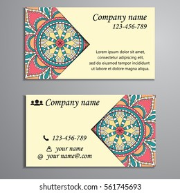 Invitation, business card or banner with text template. Round floral vector ornament. Lace. National pattern. Islam, Arabic, Indian, turkish, pakistan, chinese, ottoman motifs.
