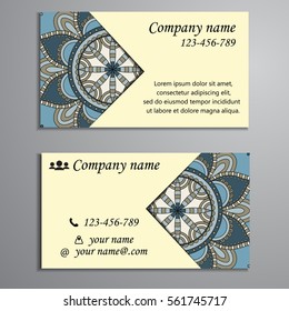 Invitation, business card or banner with text template. Round floral vector ornament. Lace. National pattern. Islam, Arabic, Indian, turkish, pakistan, chinese, ottoman motifs.