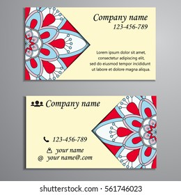 Invitation, business card or banner with text template. Round floral vector ornament. Lace. National pattern. Islam, Arabic, Indian, turkish, pakistan, chinese, ottoman motifs.